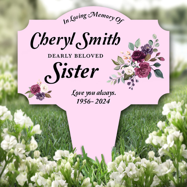 Pink Sister Floral Remembrance Garden Plaque Grave Marker Memorial Stake