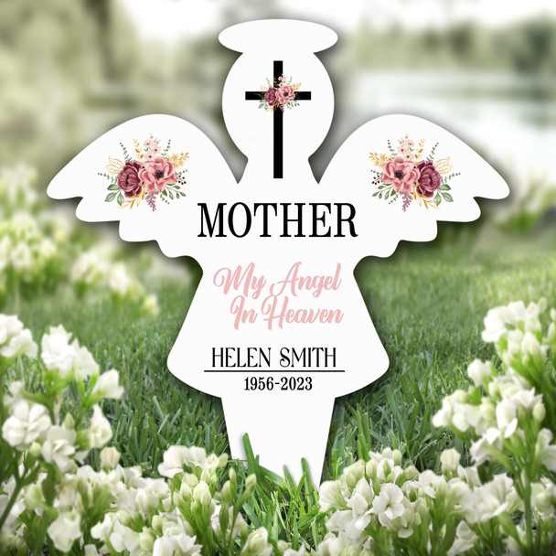 Angel Mother Floral Remembrance Garden Plaque Grave Personalised Memorial Stake