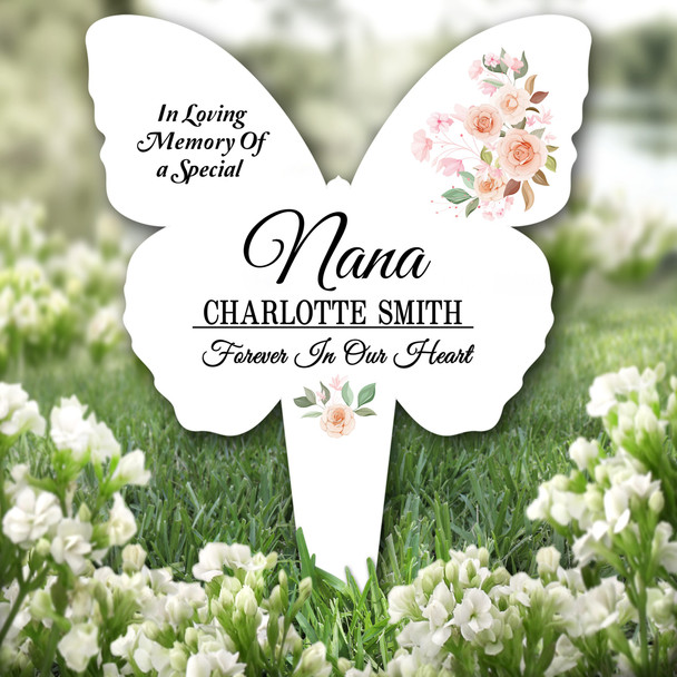 Butterfly Nana Rose Floral Remembrance Garden Plaque Grave Marker Memorial Stake