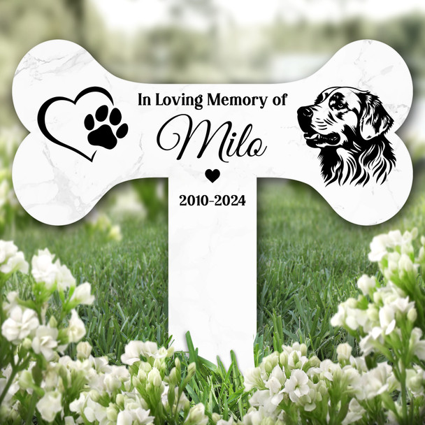 Bone Heart Golden Retriever Dog Pet Remembrance Grave Plaque Memorial Stake