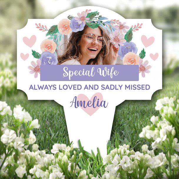 Special Wife Flowers Photo Remembrance Garden Plaque Grave Marker Memorial Stake