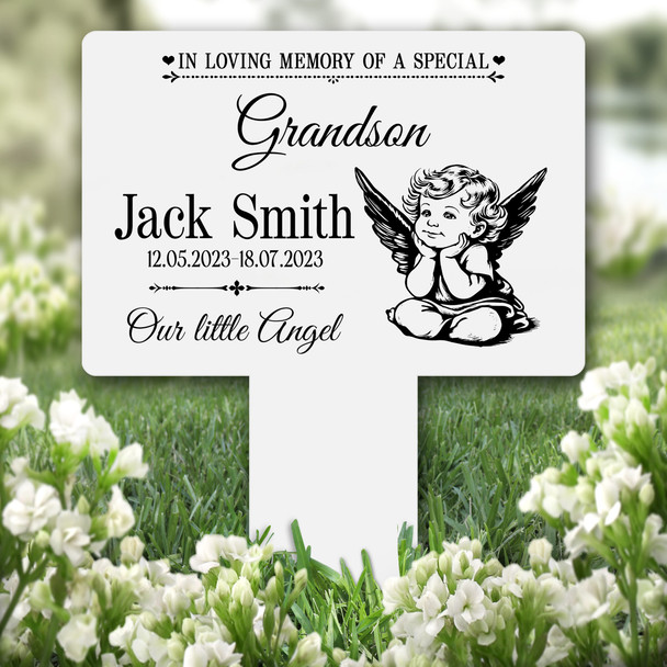 Grandson Cute Angel Remembrance Garden Plaque Grave Marker Memorial Stake