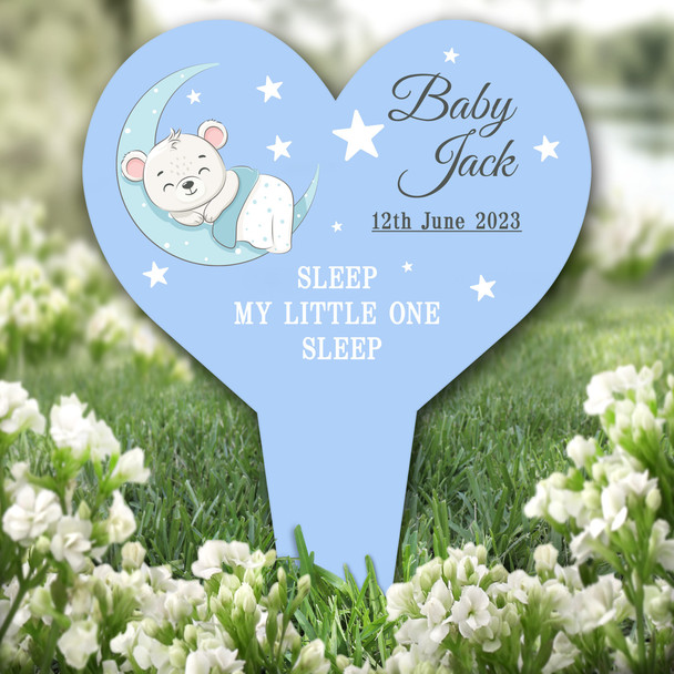 Heart Baby Bear Blue Remembrance Garden Plaque Grave Marker Memorial Stake