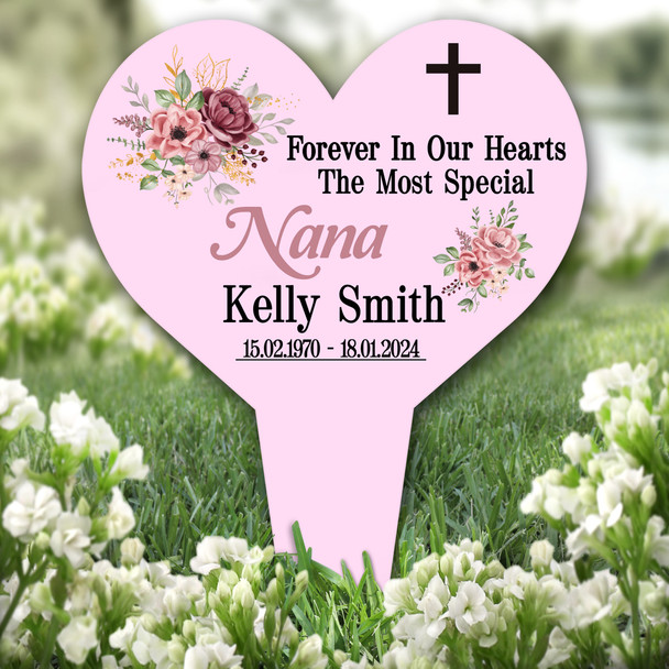 Heart Nana Floral Pink Remembrance Garden Plaque Grave Marker Memorial Stake