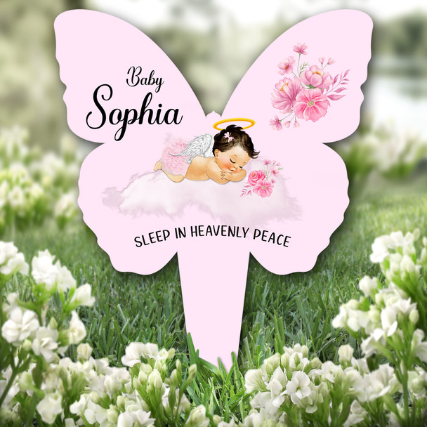 Butterfly Pink Light Brown Baby Girl Remembrance Plaque Grave Memorial Stake