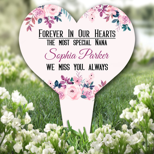Heart Special Nana Pink Floral Remembrance Garden Plaque Grave Memorial Stake