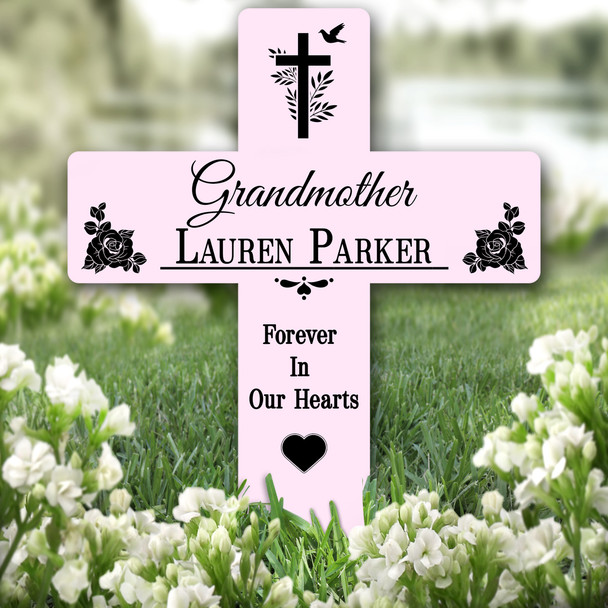 Cross Pink Grandmother Black Roses Remembrance Grave Plaque Memorial Stake