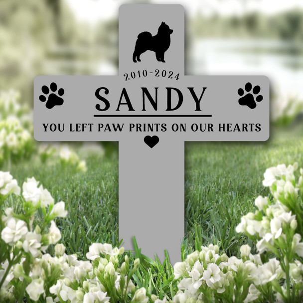 Cross Grey Pomeranian Dog Pet Remembrance Garden Plaque Grave Memorial Stake