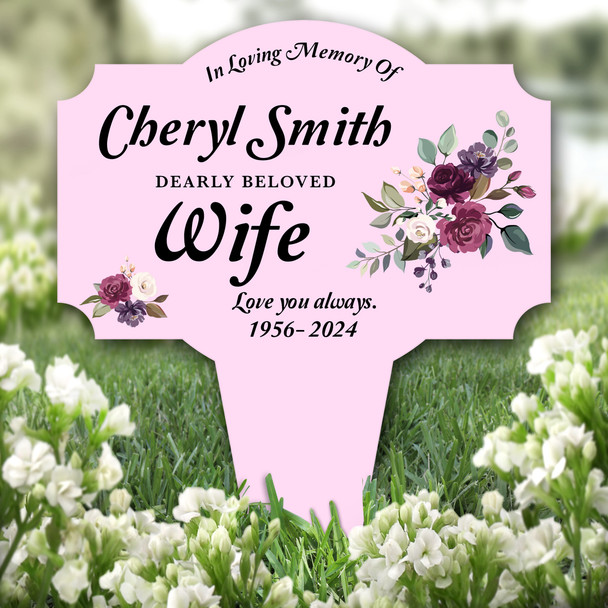 Pink Wife Floral Remembrance Garden Plaque Grave Marker Memorial Stake