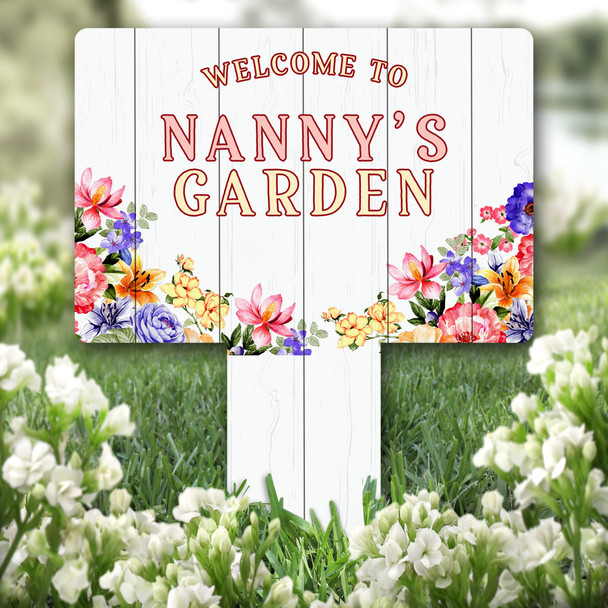 Watercolour Flowers Nanny's Garden Personalised Gift Garden Plaque Sign Stake