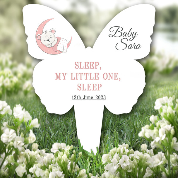 Butterfly Pink Baby Bear White Remembrance Garden Plaque Grave Memorial Stake