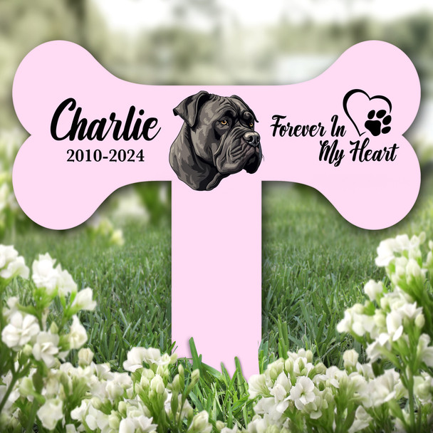 Bone Pink Cane Corso Dog Heart Pet Remembrance Grave Plaque Memorial Stake