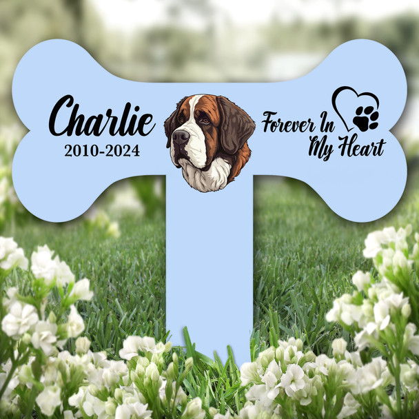 Bone Blue St. Bernard Dog Heart Pet Remembrance Grave Plaque Memorial Stake