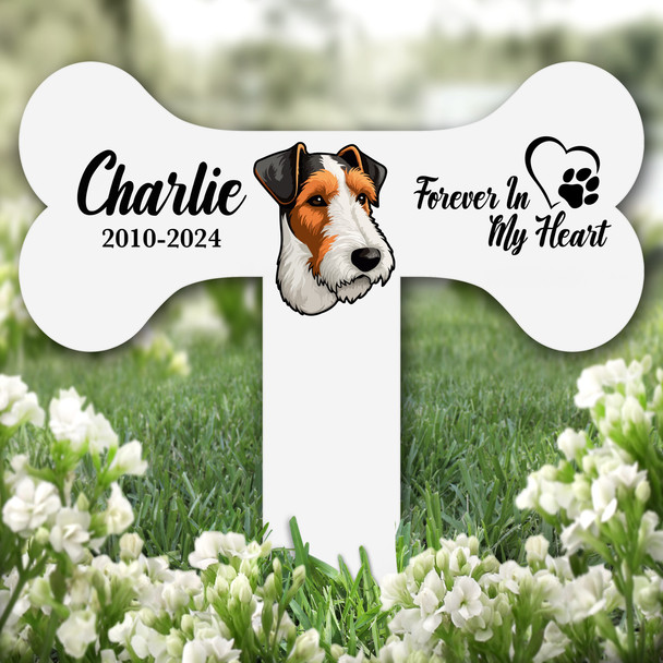Bone Fox Terrier Dog Heart Pet Remembrance Garden Plaque Grave Memorial Stake