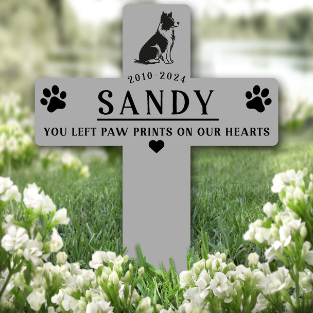 Cross Grey Border Collie Dog Pet Remembrance Garden Plaque Grave Memorial Stake