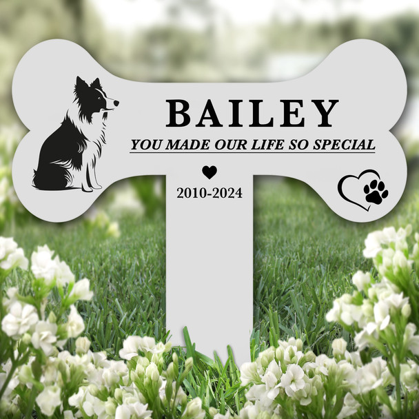 Bone Border Collie Dog Pet Remembrance Garden Plaque Grave Marker Memorial Stake
