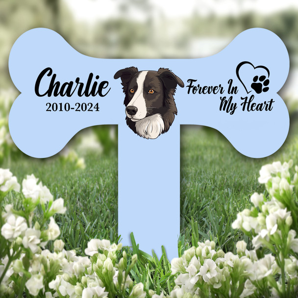 Bone Blue Border Collie Dog Heart Pet Remembrance Grave Plaque Memorial Stake