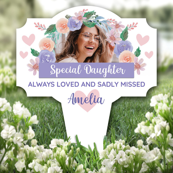 Daughter Always Loved Flowers Photo Remembrance Grave Plaque Memorial Stake Daughter Always Loved Flowers Photo Remembrance Grave Plaque Memorial Stake