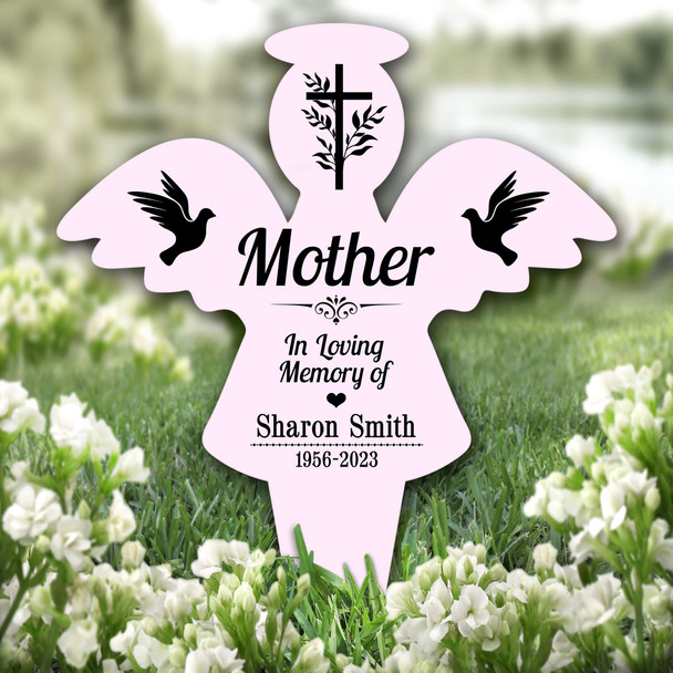 Angel Pink Mother Black Doves Cross Remembrance Grave Plaque Memorial Stake