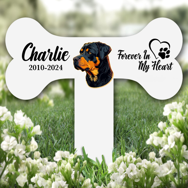 Bone Rottweiler Dog Heart Pet Remembrance Garden Plaque Grave Memorial Stake