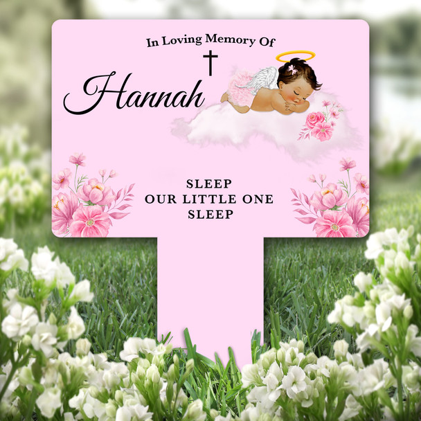 Brown Skin Brown Baby Girl Pink Remembrance Grave Garden Plaque Memorial Stake