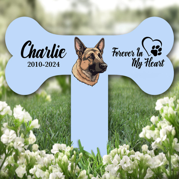 Bone Blue German Shepherd Dog Heart Pet Remembrance Grave Plaque Memorial Stake