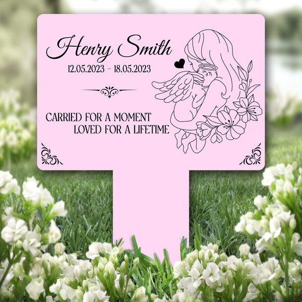 Women Holding Baby Wings Pink Remembrance Grave Garden Plaque Memorial Stake