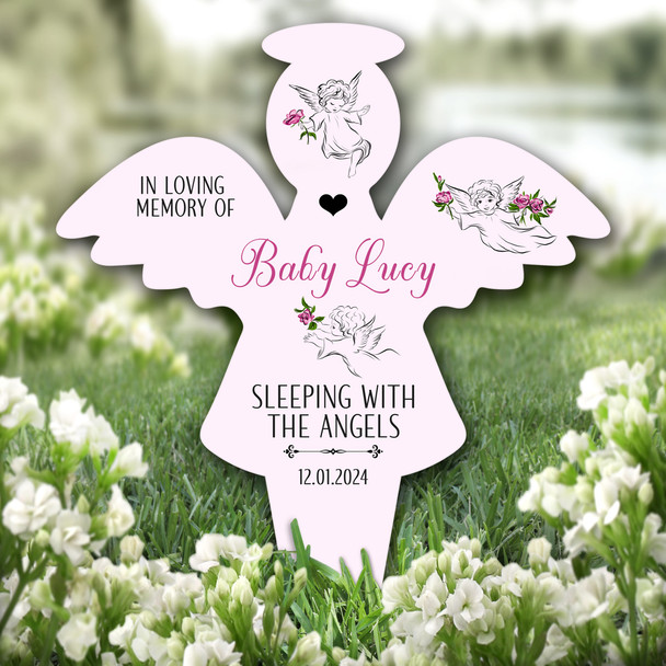 Angel Pink Baby Floral s Remembrance Garden Plaque Grave Marker Memorial Stake
