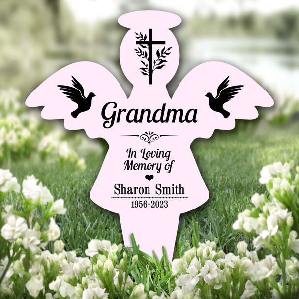 Angel Pink Grandma Black Doves Cross Remembrance Grave Plaque Memorial Stake