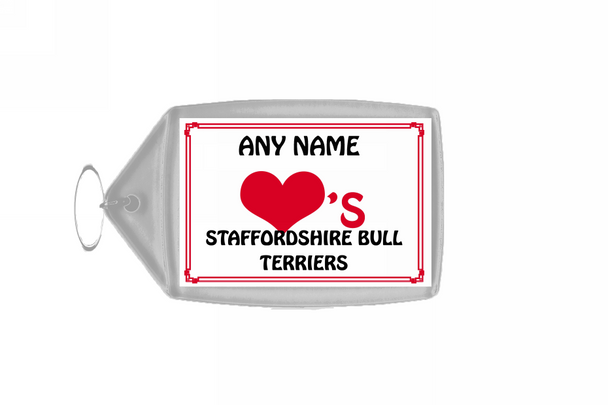 Love Heart Staffordshire Bull Terriers Personalised Keyring