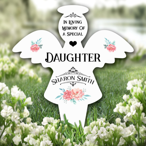 Angel Special Daughter Floral Remembrance Garden Plaque Grave Memorial Stake