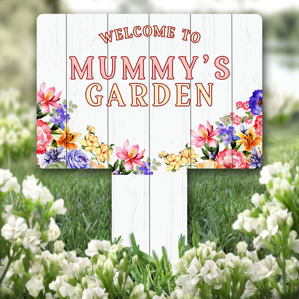 Watercolour Flowers Mummy's Garden Personalised Gift Garden Plaque Sign Stake