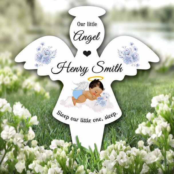 Angel Brown Hair Baby Boy Wings Remembrance Garden Plaque Grave Memorial Stake
