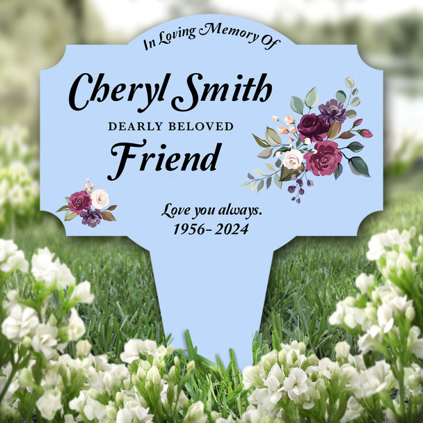 Blue Friend Floral Remembrance Garden Plaque Grave Marker Memorial Stake
