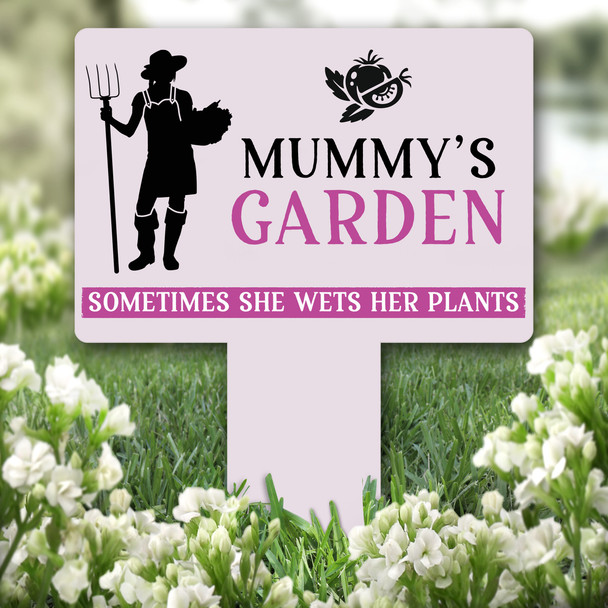 Pink Woman Gardening Mummy's Garden Personalised Gift Garden Plaque Sign Stake