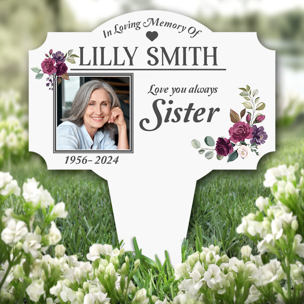 Sister Floral Photo Remembrance Garden Plaque Grave Marker Memorial Stake