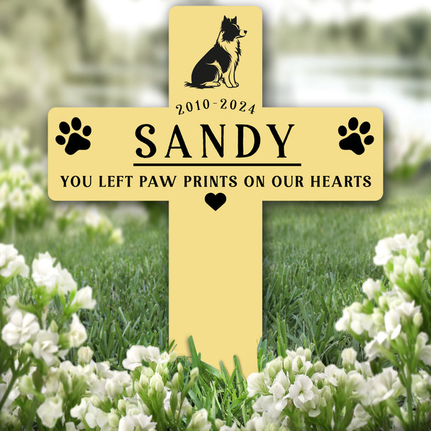 Cross Yellow Border Collie Dog Pet Remembrance Grave Plaque Memorial Stake