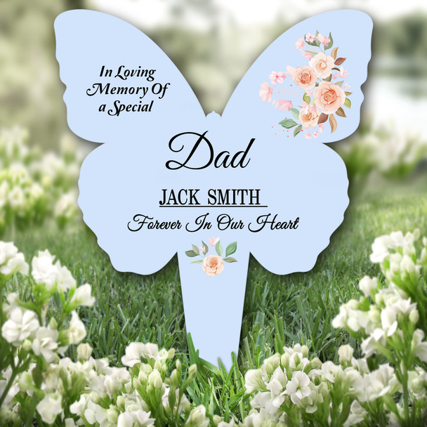 Butterfly Blue Dad Rose Floral Remembrance Garden Plaque Grave Memorial Stake