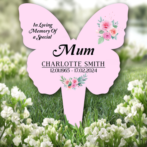 Butterfly Pink Mum Floral Remembrance Garden Plaque Grave Marker Memorial Stake