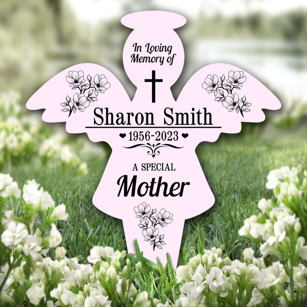 Angel Pink Mother Black Floral Remembrance Garden Plaque Grave Memorial Stake