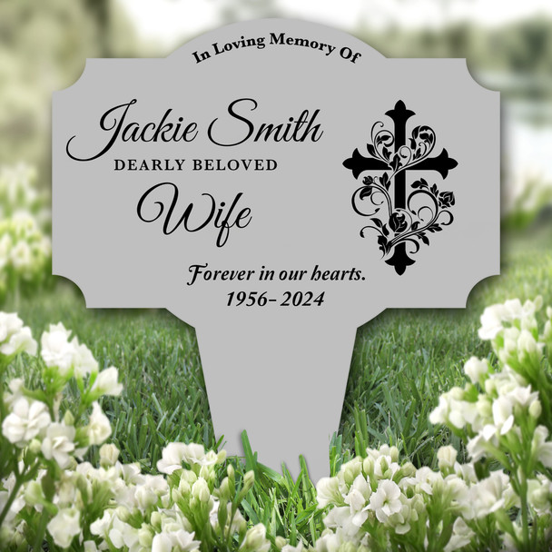 Wife Floral Cross Remembrance Garden Plaque Grave Marker Memorial Stake
