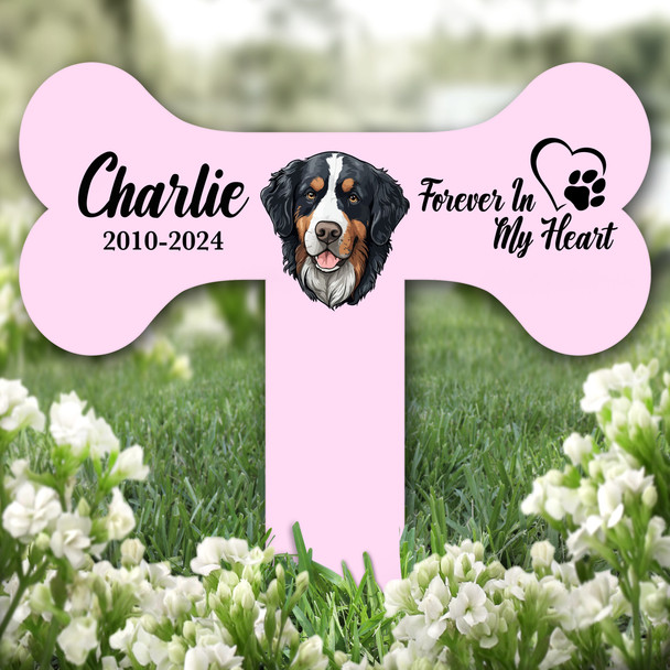 Bone Pink Bernese Mountain Dog Heart Pet Remembrance Grave Plaque Memorial Stake