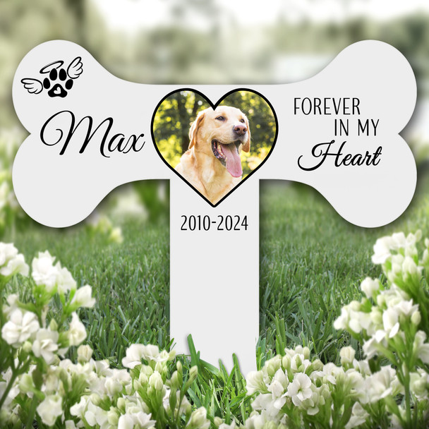 Bone Heart Photo Dog Pet Remembrance Garden Plaque Grave Marker Memorial Stake