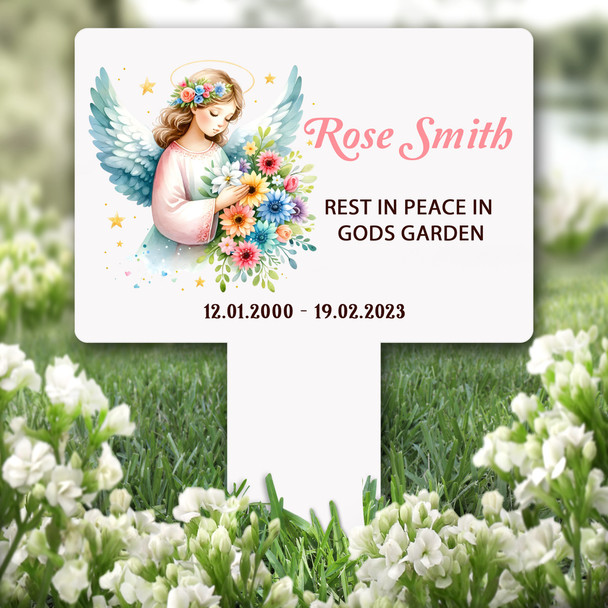 Floral Angel Remembrance Garden Plaque Grave Marker Personalised Memorial Stake