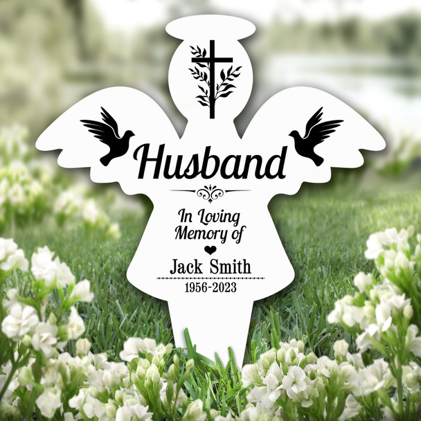 Angel Husband Black Doves Cross Remembrance Garden Plaque Grave Memorial Stake