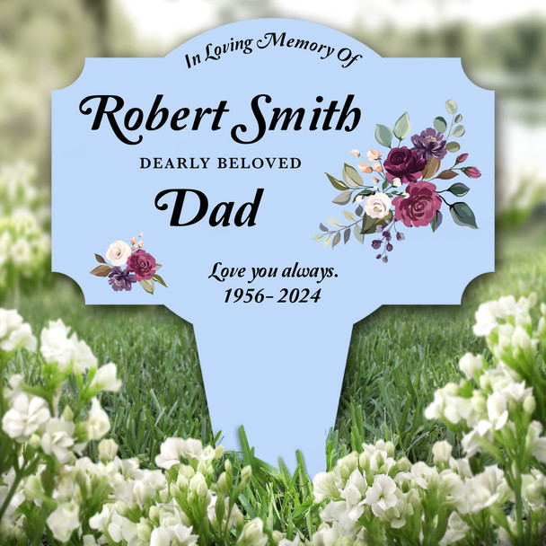 Blue Dad Floral Remembrance Garden Plaque Grave Marker Memorial Stake
