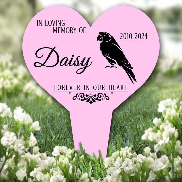Heart Parrot Pet Pink Remembrance Garden Plaque Grave Marker Memorial Stake