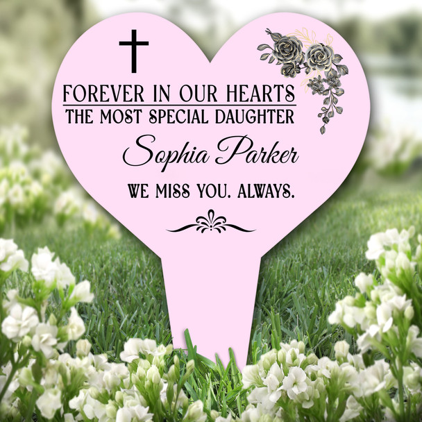Heart Daughter Black Pink Remembrance Garden Plaque Grave Marker Memorial Stake