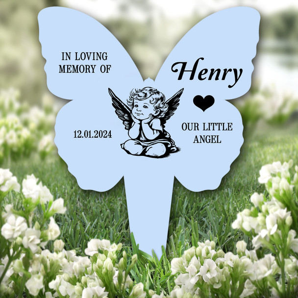 Butterfly Blue Cute Baby Angel Remembrance Garden Plaque Grave Memorial Stake