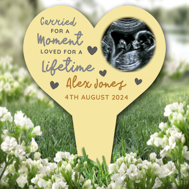 Heart Carried Moment Baby Loss Yellow Photo Grave Garden Plaque Memorial Stake